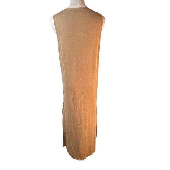 2/$30 ZARA M Sleeveless V Neckline Button-Down Camel Linen Blend Midi Dress - Picture 3 of 16